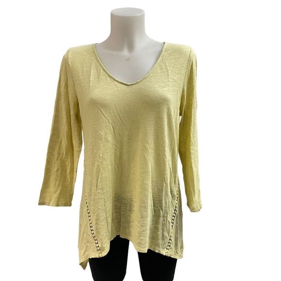 J.JILL linen blend 3/4‎ sleeve tunic top, mellow yellow embroidered size small - Picture 1 of 9